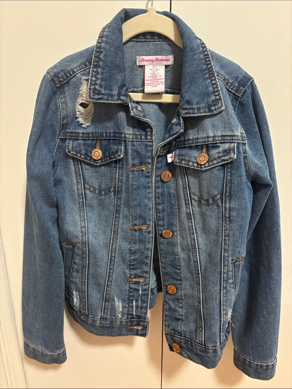 Tommy Bahama Medium Blue Kids' Distressed Denim Jacket